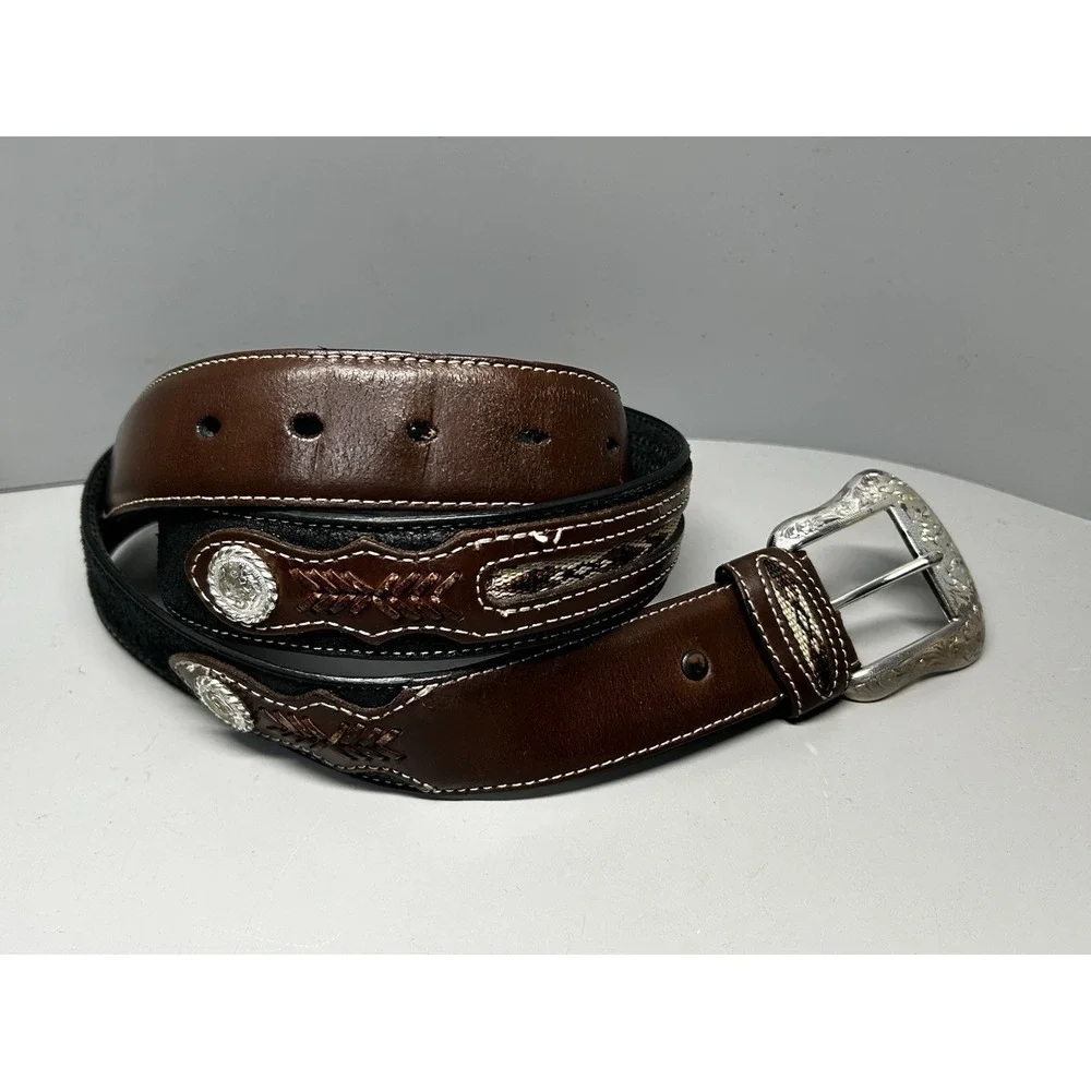 Nocona Belt Co. Western Leather Cowboy Belt Silver Buckle Men's Size 40